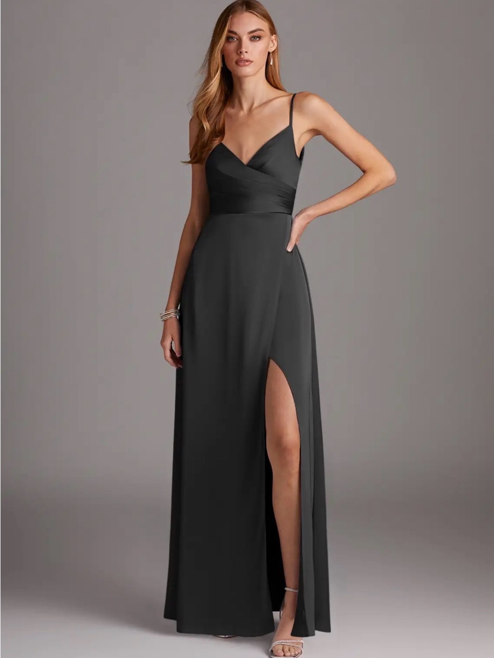 Azazie Black Spaghetti Strap Maxi Gown with Side Slit